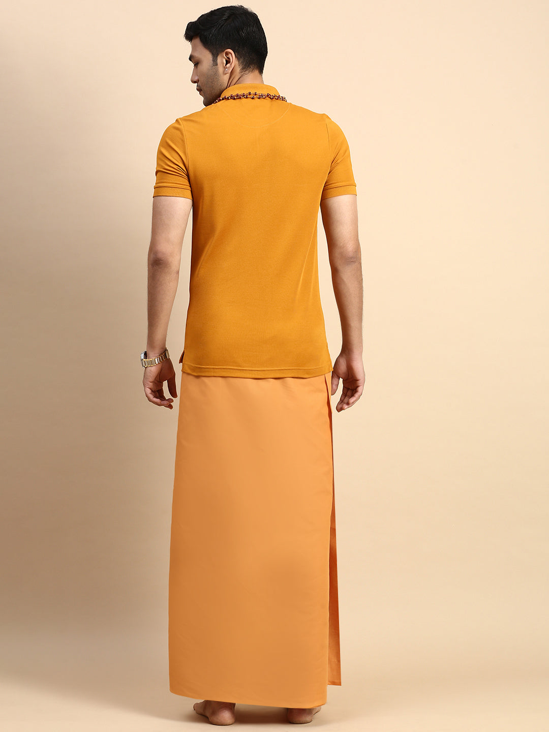 Men Devotional Small Border Dhoti & TShirt Set Kavi EP41