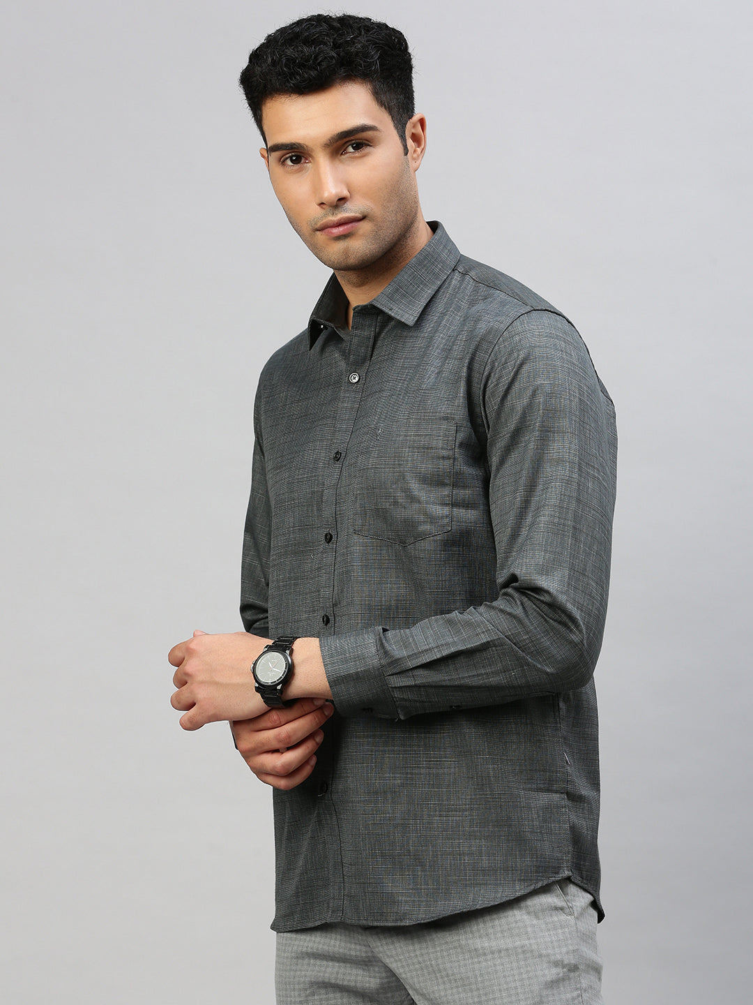 Men Cotton Blend Shirt Grey T33 TI2