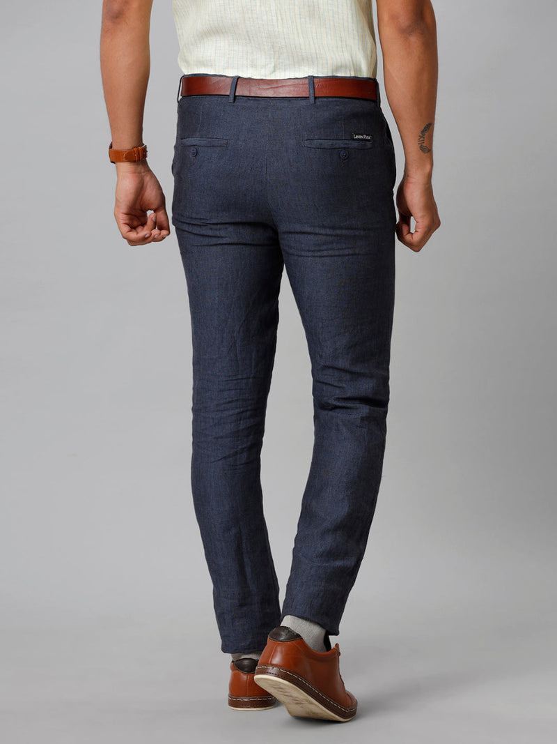 Mens Linen Cotton Trim Fit Grayish Blue Pants