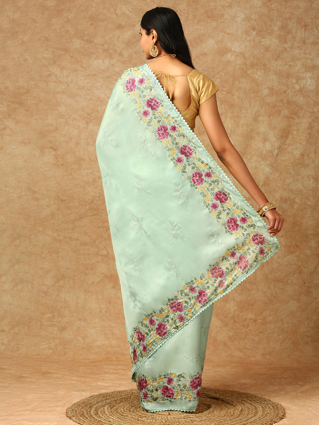 Women Semi Silk Saree Green SS310