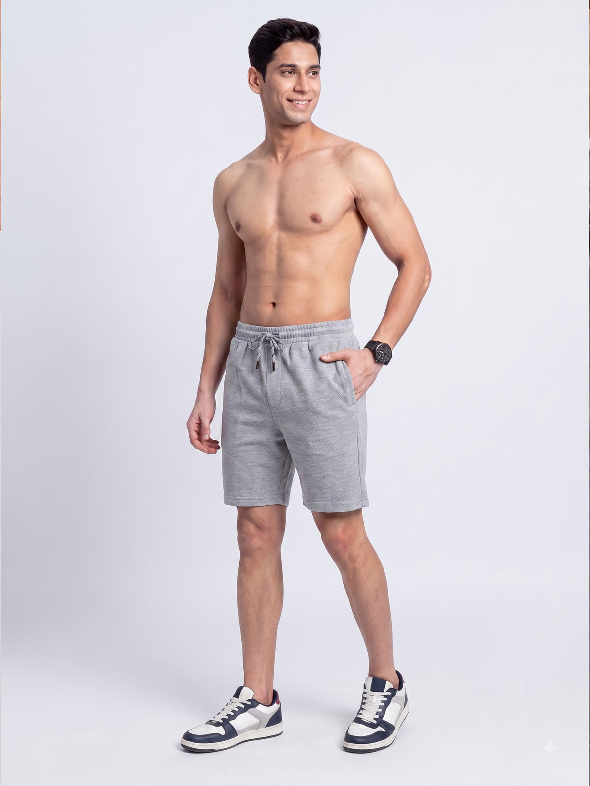 Cotton Rich Aeroflex Structured Grey Melange Shorts AFS4