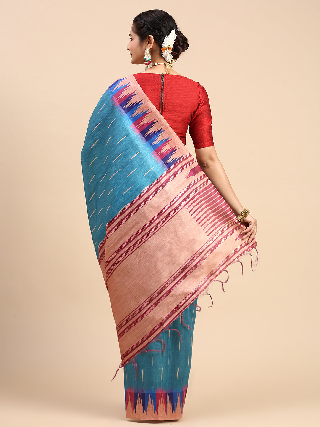 Womens Semi Tussar Weaving Saree Blue ST175