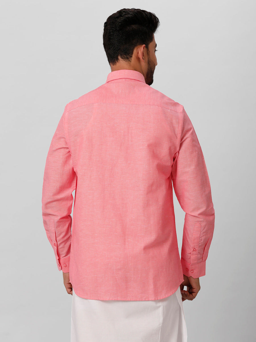 Mens Linen Cotton Formal Light Pink Full Sleeves Shirt LF2-Back view