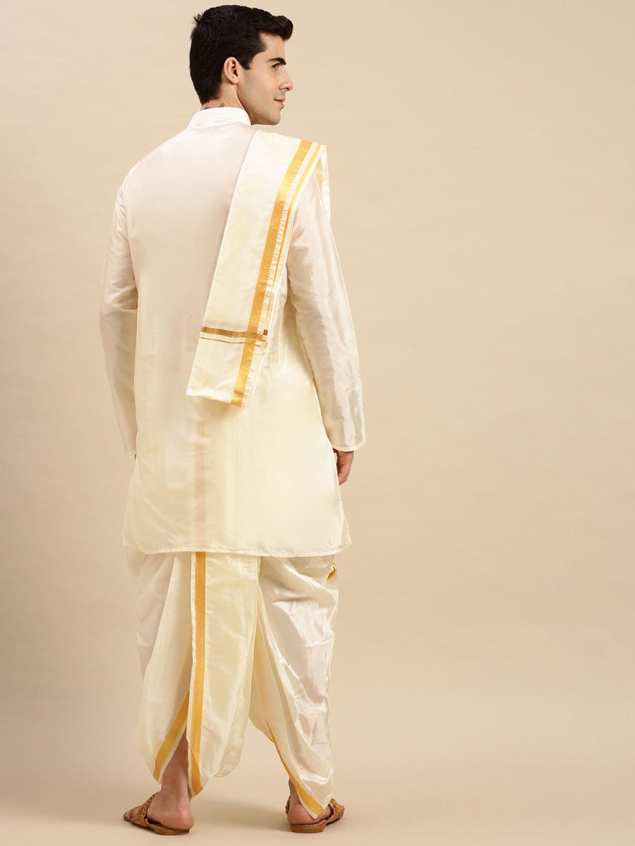 Premium Readymade Art Silk Panchakacham+Kurta+Towel set Thirumangalya-Back view