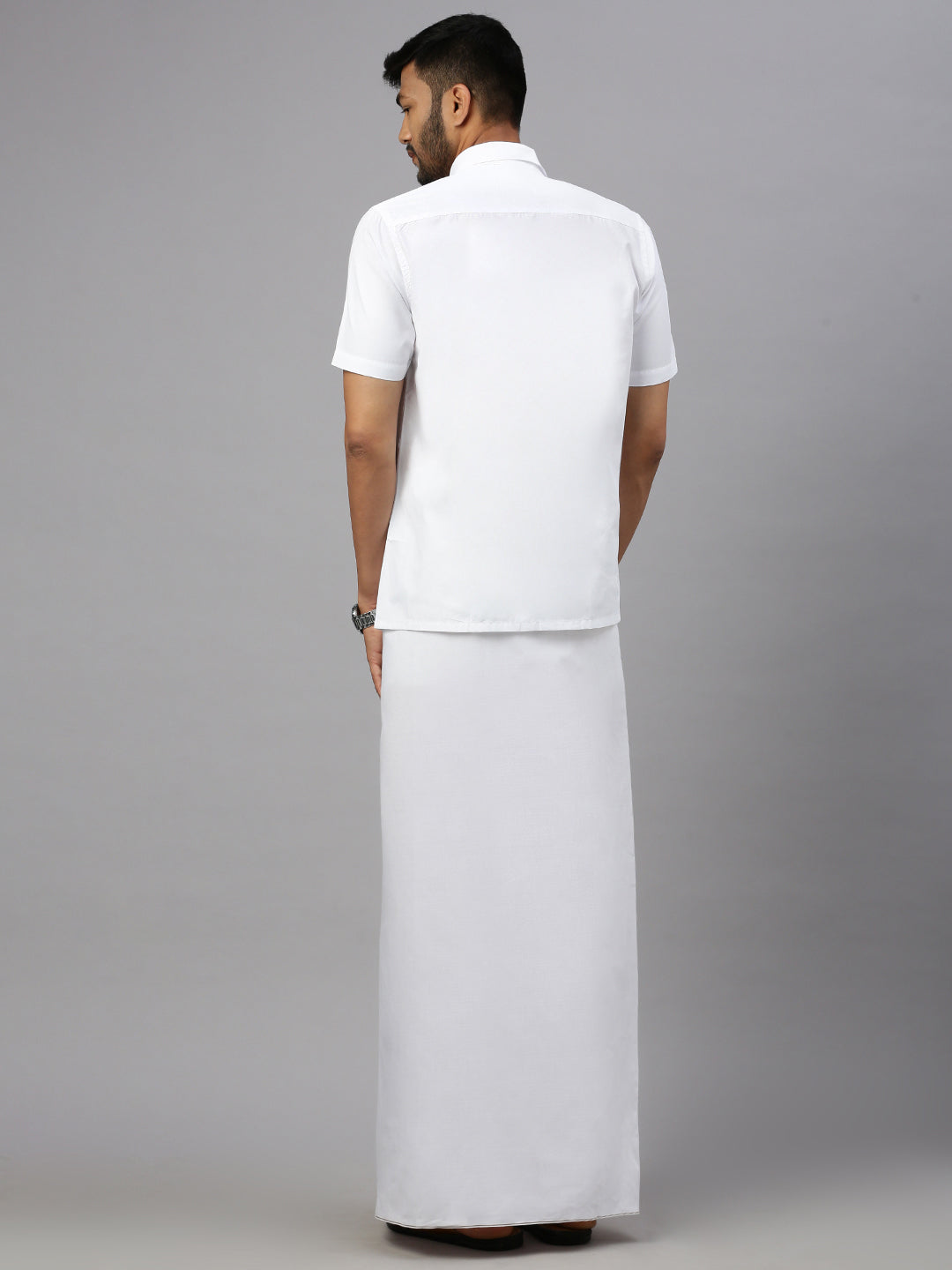 Men White Dhoti with Small Border Paramas (Pack of 3)