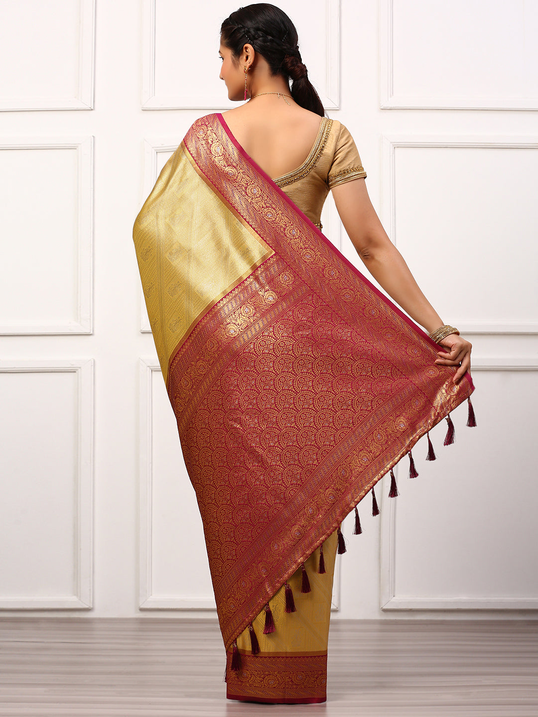 Womens Semi Silk Saree Yellow SS266