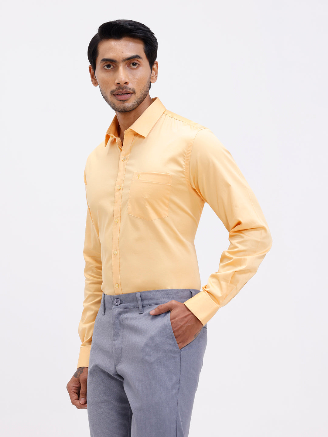 Men Cotton Blend Shirt Yellowish Orange T53 ACT8