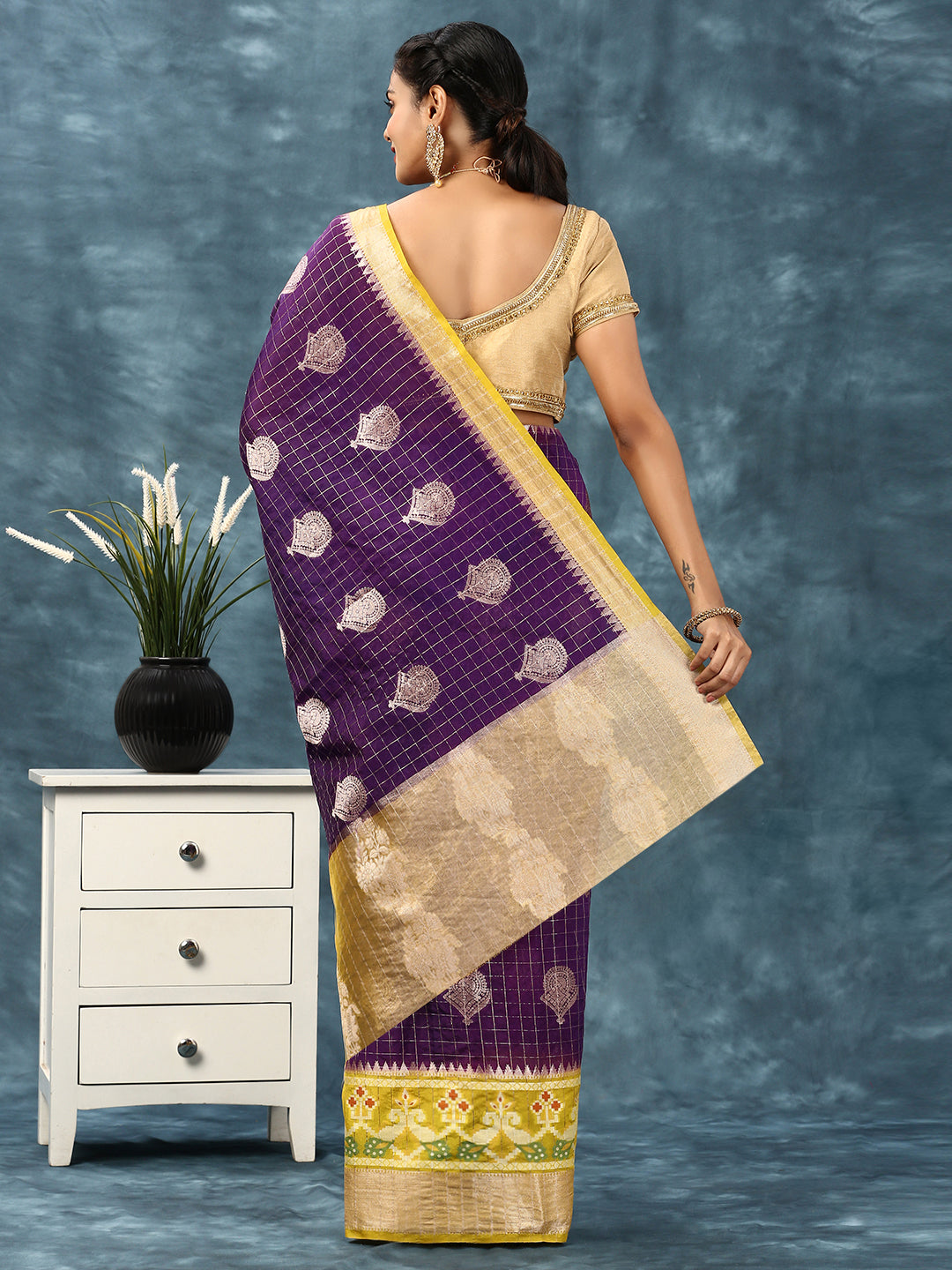 Women Semi Raw Silk Weaving Saree Blue SRS82