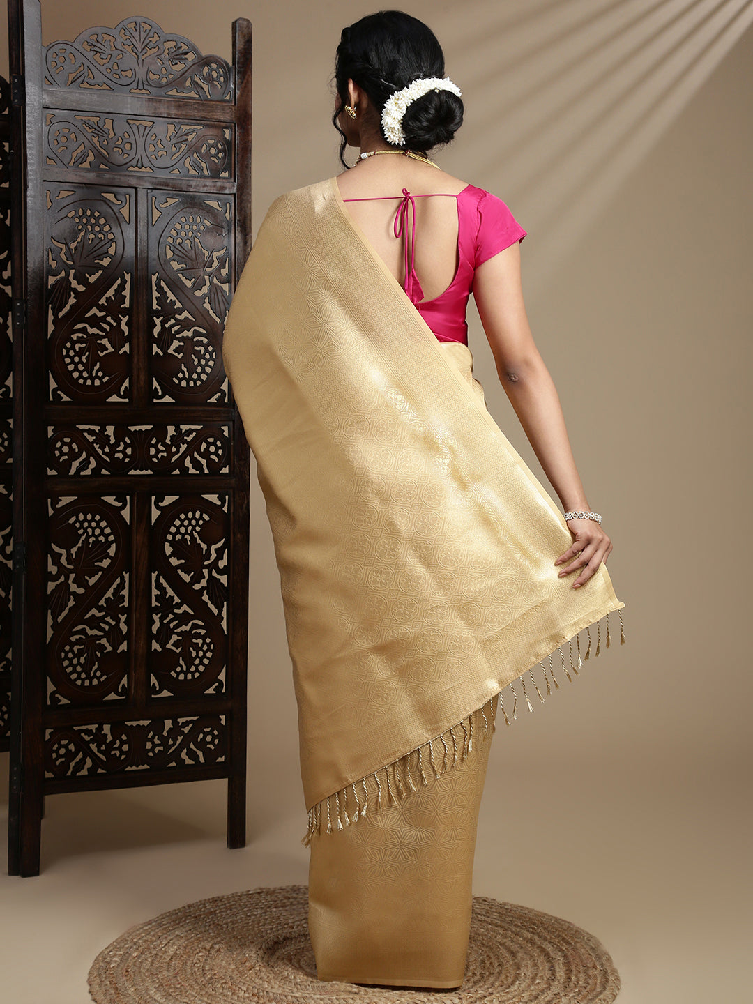 Couple Combo Shirt & Dhoti Set with Saree Gold ASS110