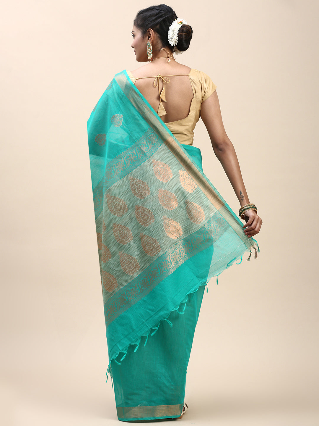 Women Semi Cotton Saree Green SC31