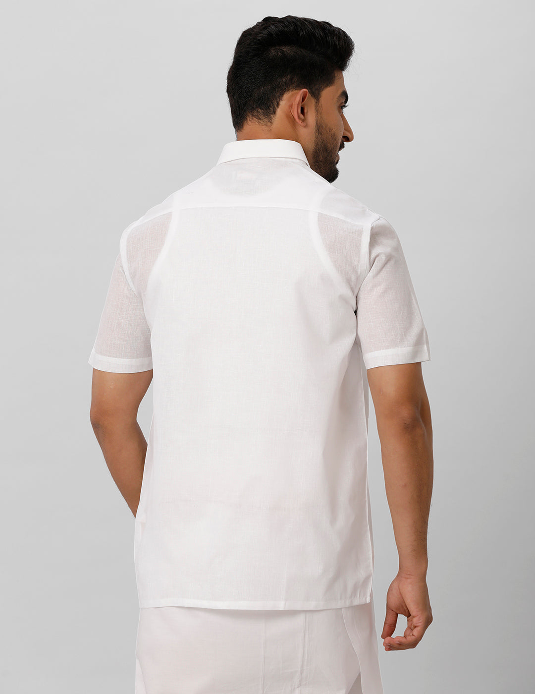 Mens Poly Cotton White Half Sleeves Shirt Minister Plus -Back view