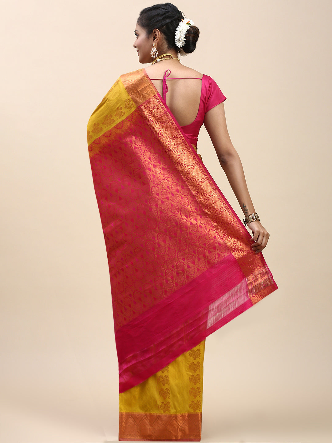 Women Semi Silk Saree Yellow SS308