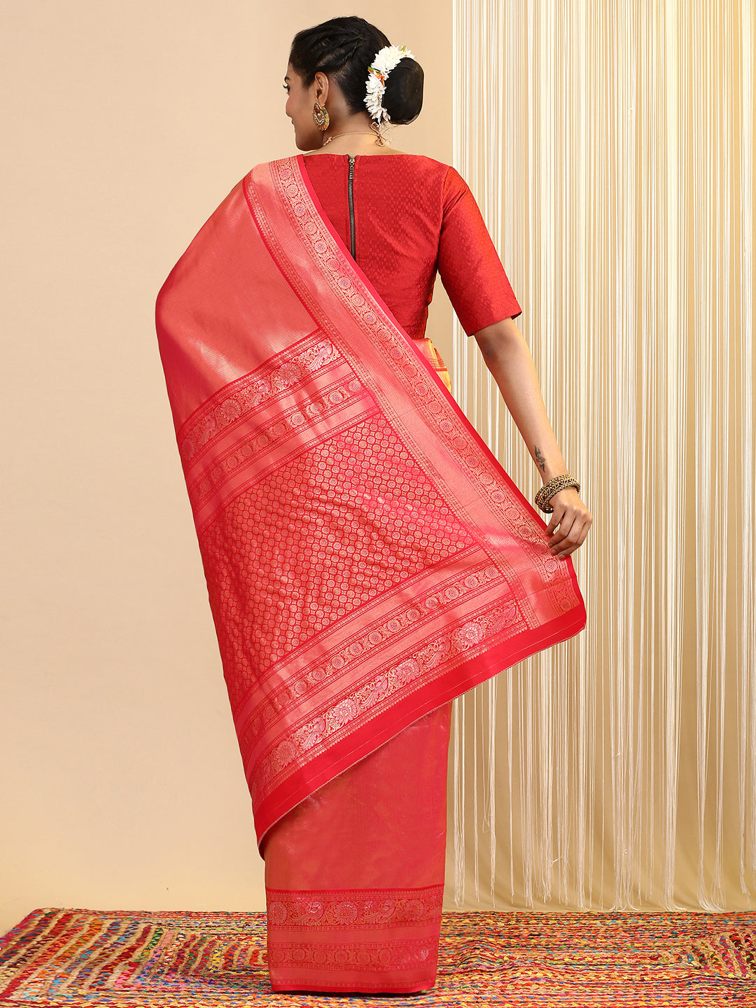 Womens Semi Silk Saree Red SS223