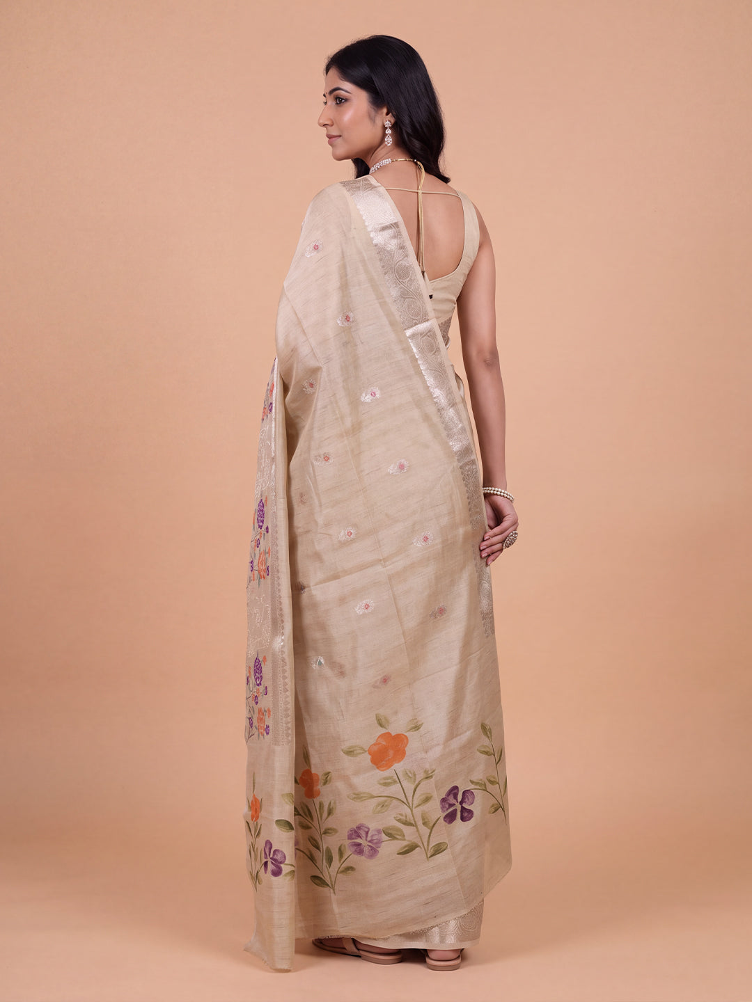 Women Spun Poly Light Brown Fancy Printed Saree FS03
