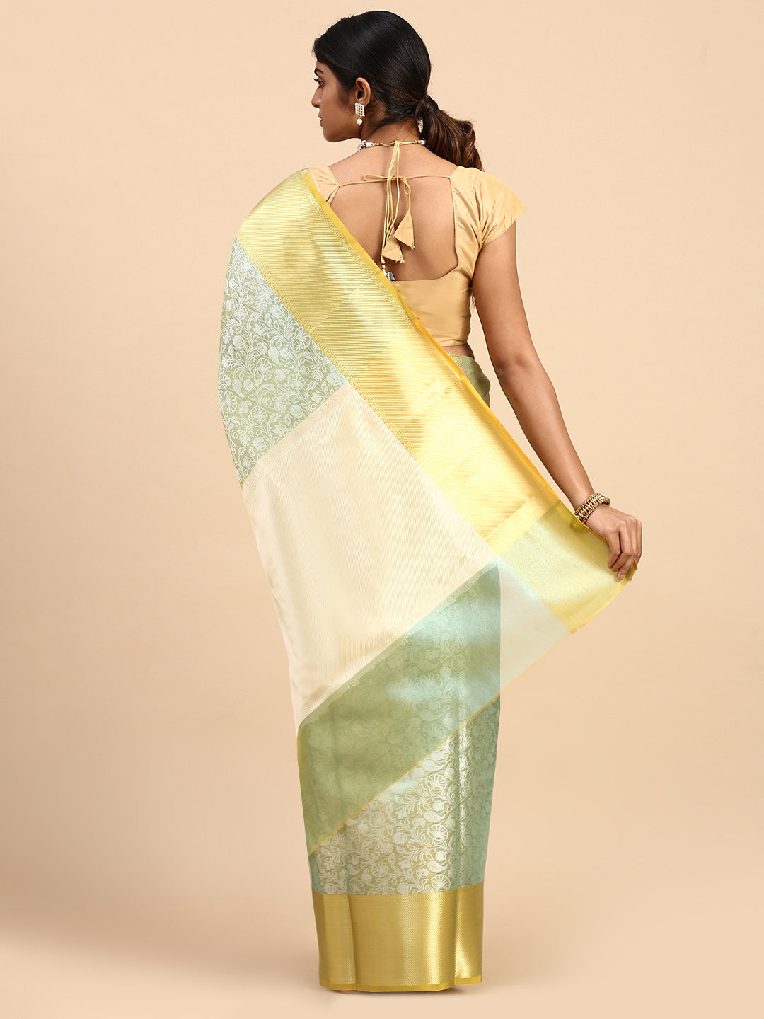 Women Semi Silk Tissue Weaving Saree Green SS279