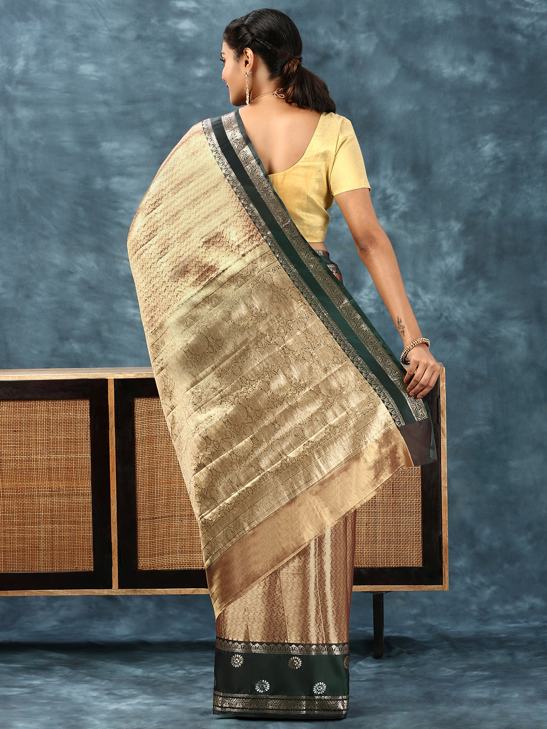 Women Semi Silk Tissue Weaving Saree Gold SS220