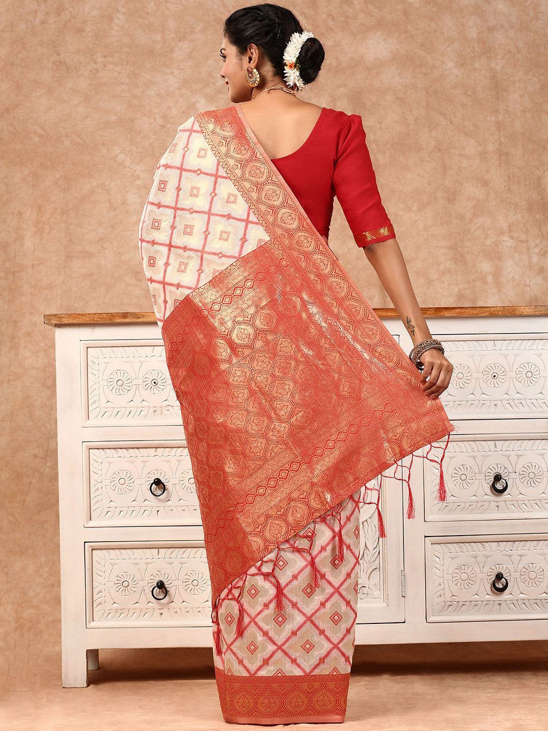 Womens Semi Silk Saree Red SS217