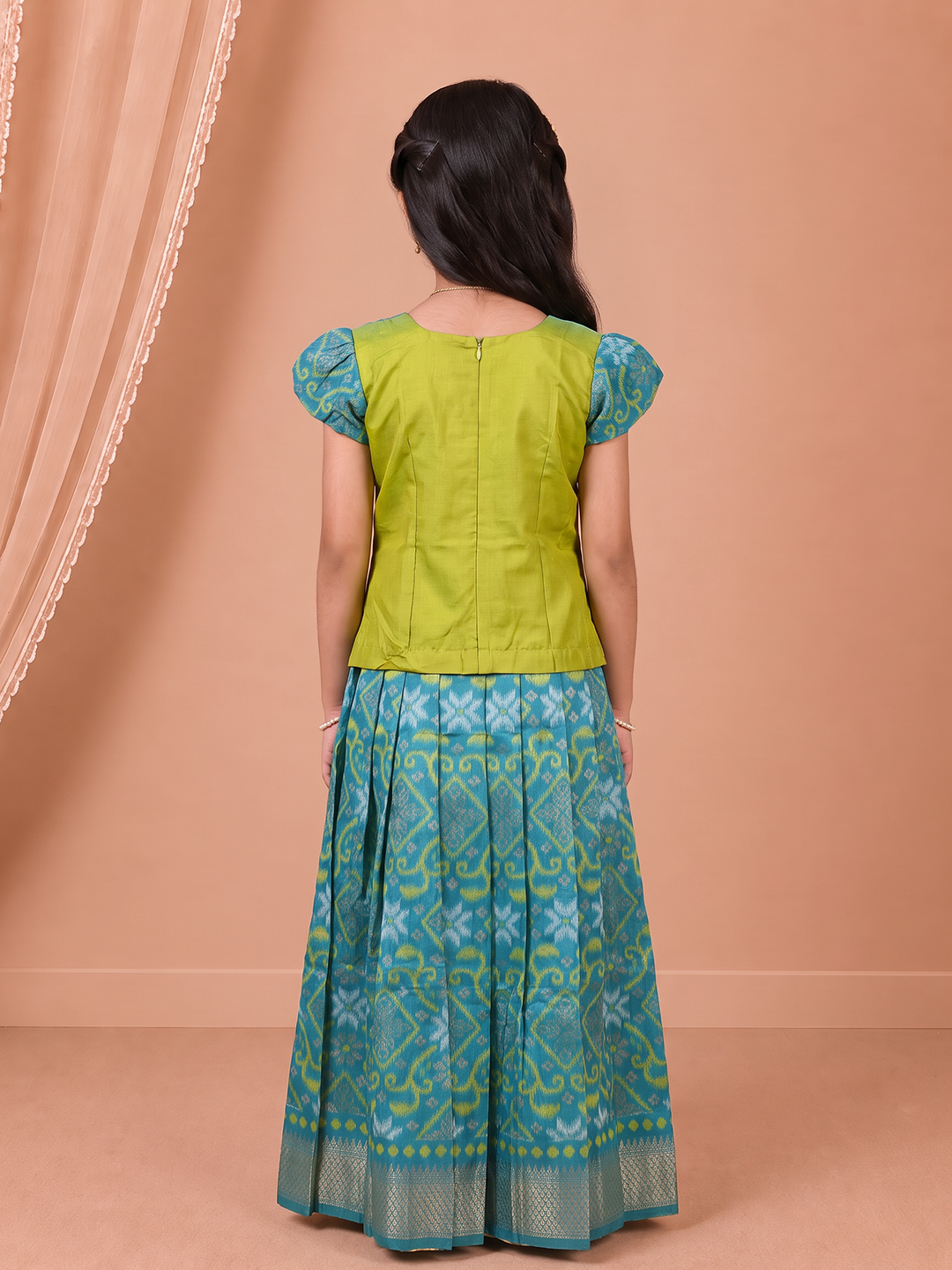 Girls Art Silk Lime Green Pattu Pavadai Set GPS84