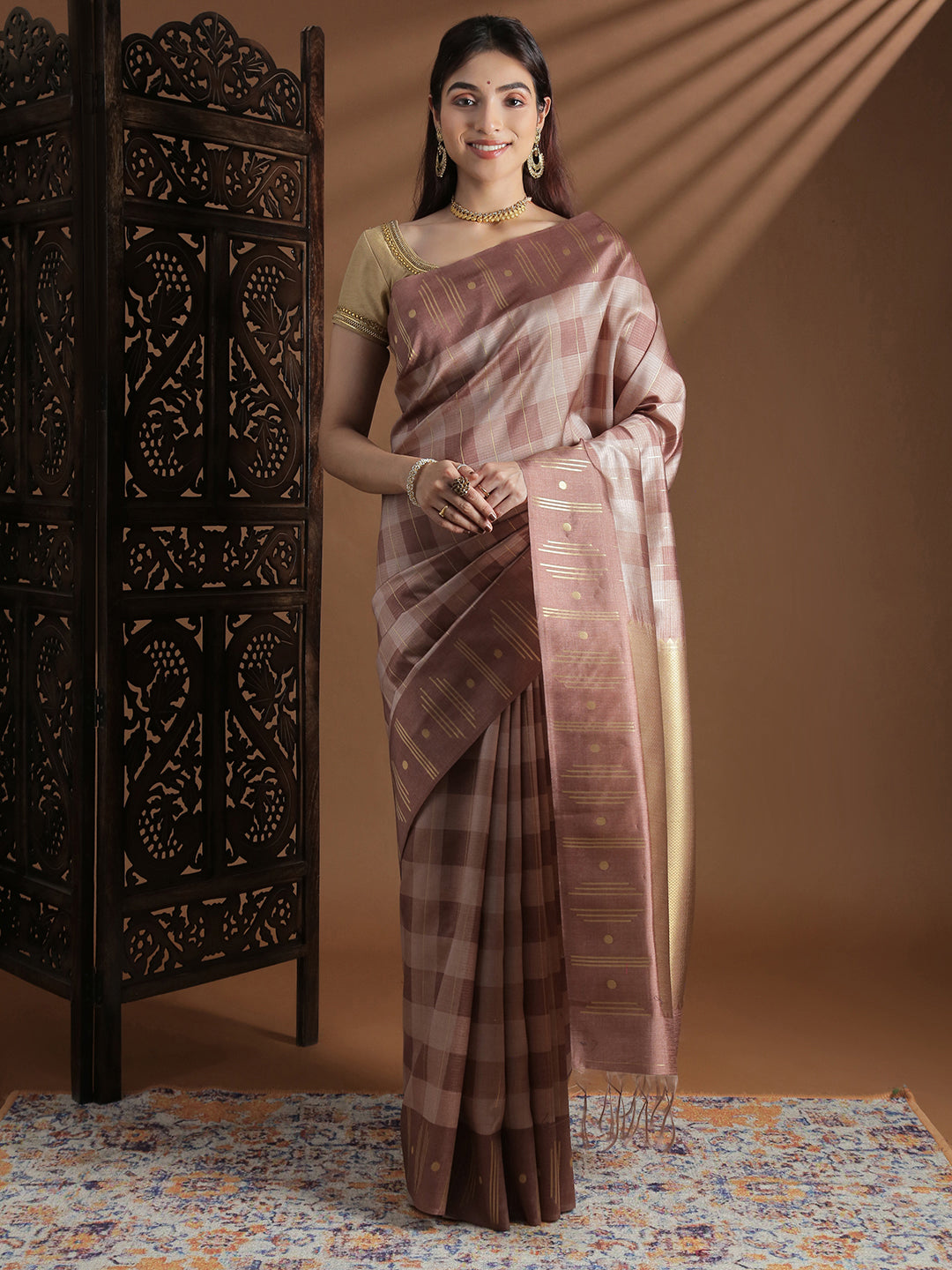 Women Semi Tussar Weaving Brown Saree ST320