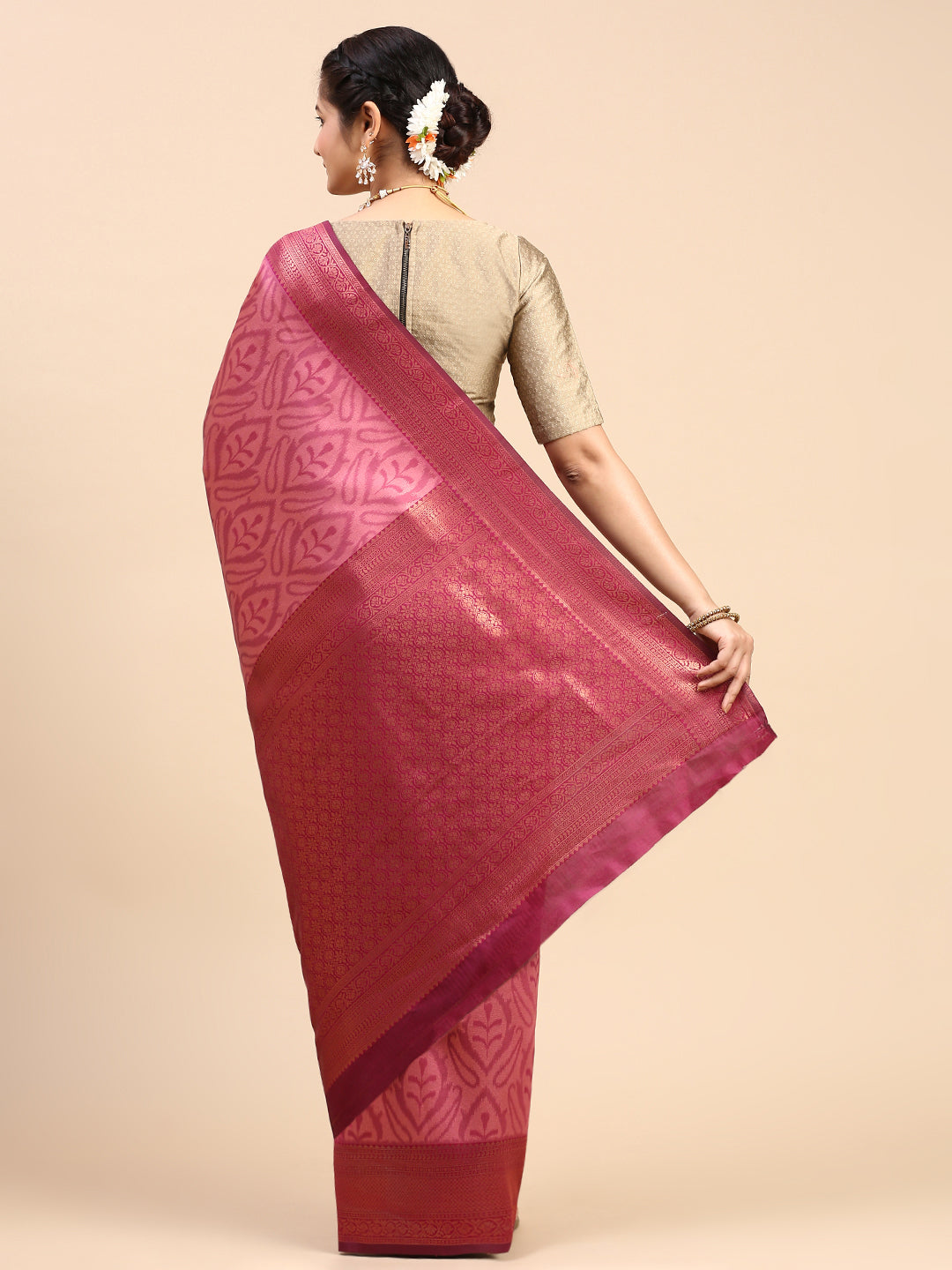 Womens Semi Silk Saree Pink SS256