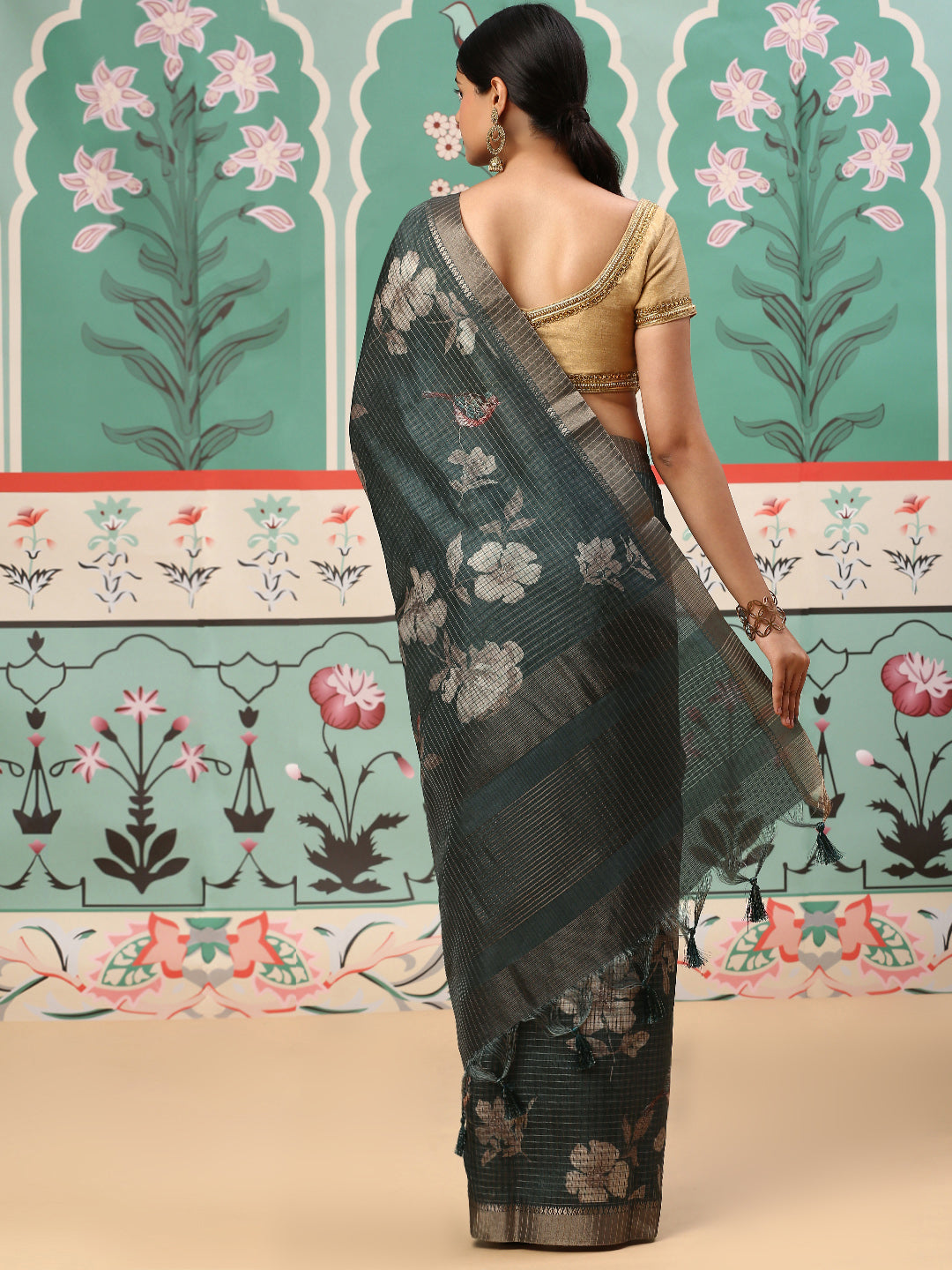 Womens Semi Tussar Saree Green ST135