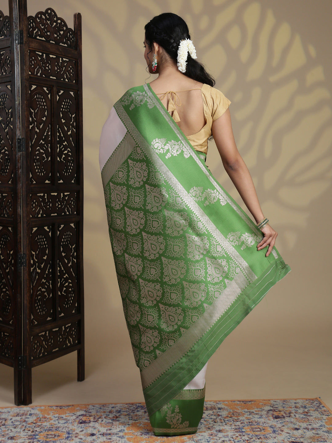 Women Sandal Tissue Saree with Green Border TS64