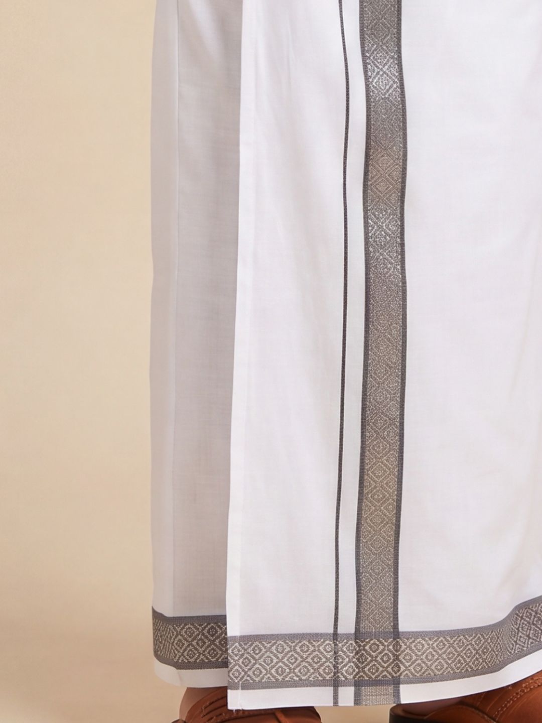Boys 100% Cotton Shuttle Grey Shirt and Fancy Jari Border Dhoti Set BT6