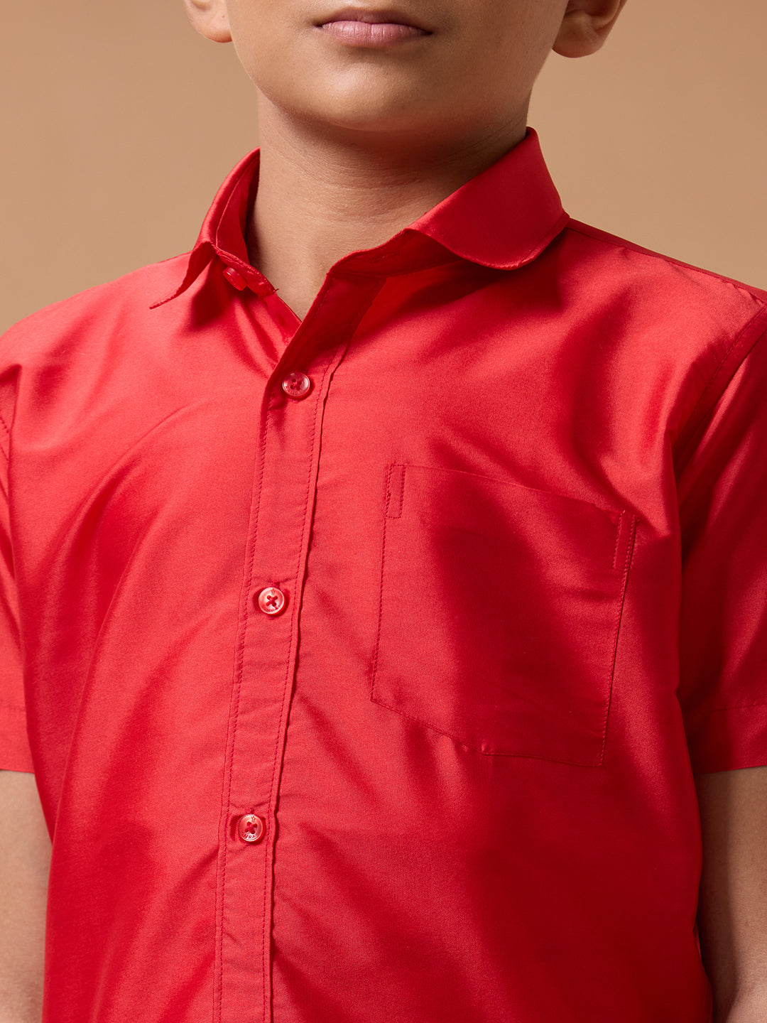 Boys Silk Cotton Shirt with Dhoti Set Cherry Red