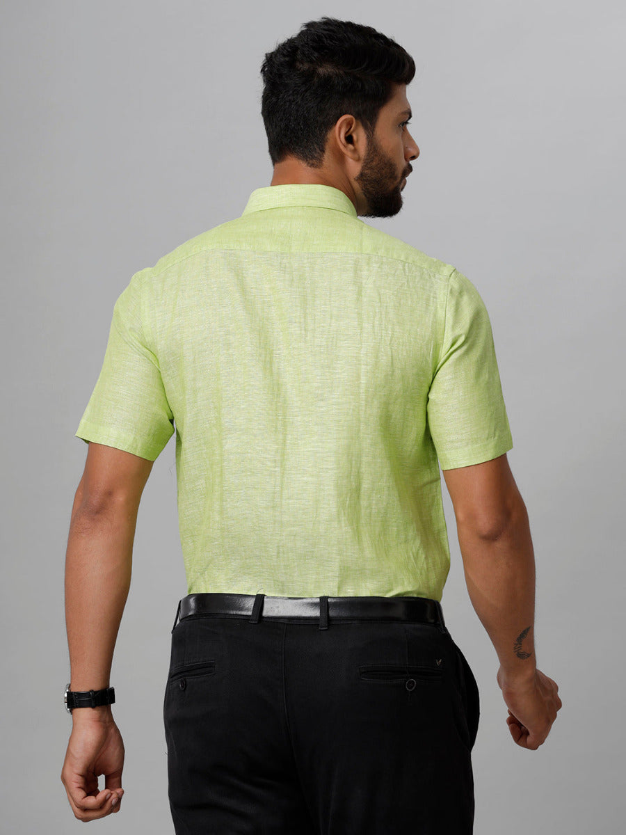 Mens Pure Linen Lime Green Smart Fit Half Sleeves Shirt-Back view