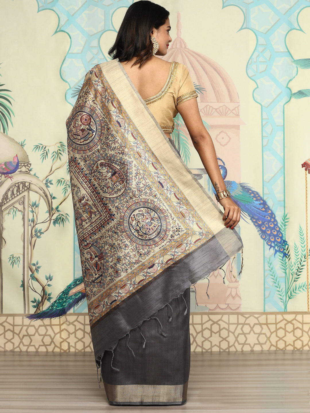 Women Semi Raw Silk Saree Grey SRS62