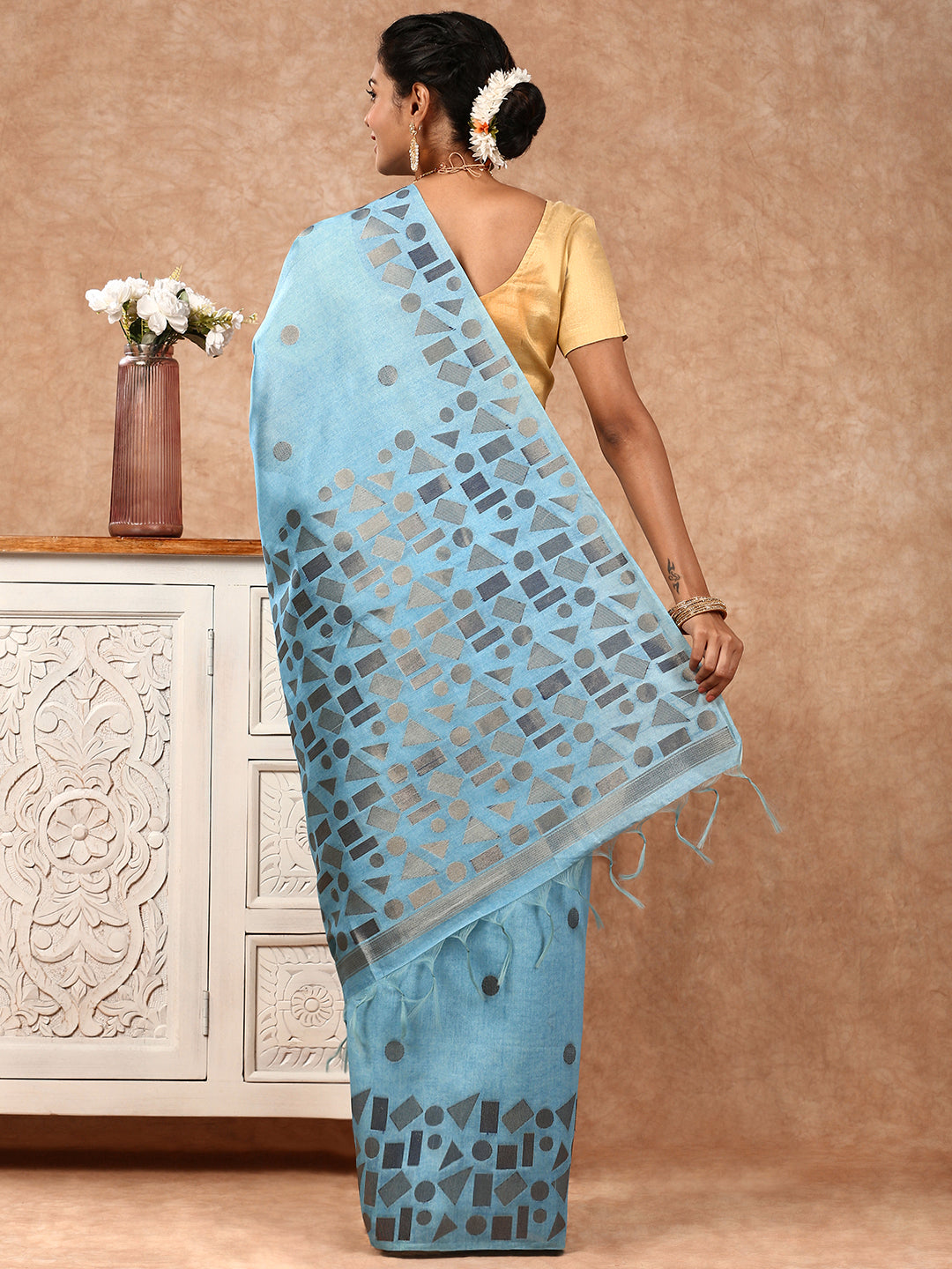 Womens Semi Tussar Weaving Saree Blue ST151