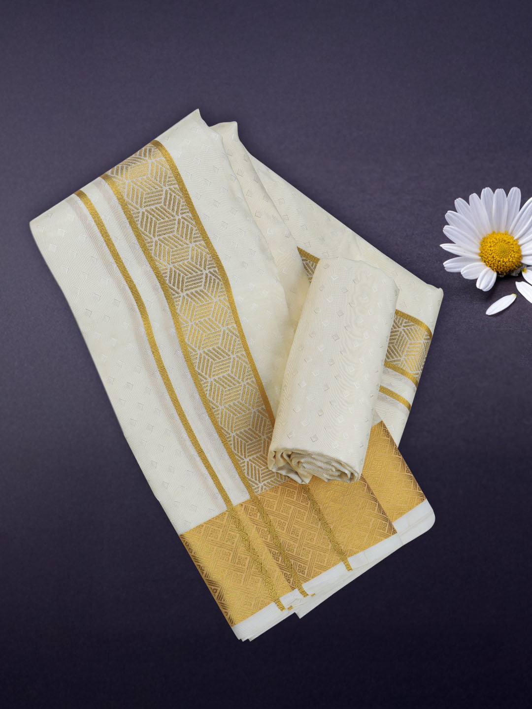 Men Art Silk Dhoti & Shirting Set Cream Mangalakara 140k (2 in 1) M32