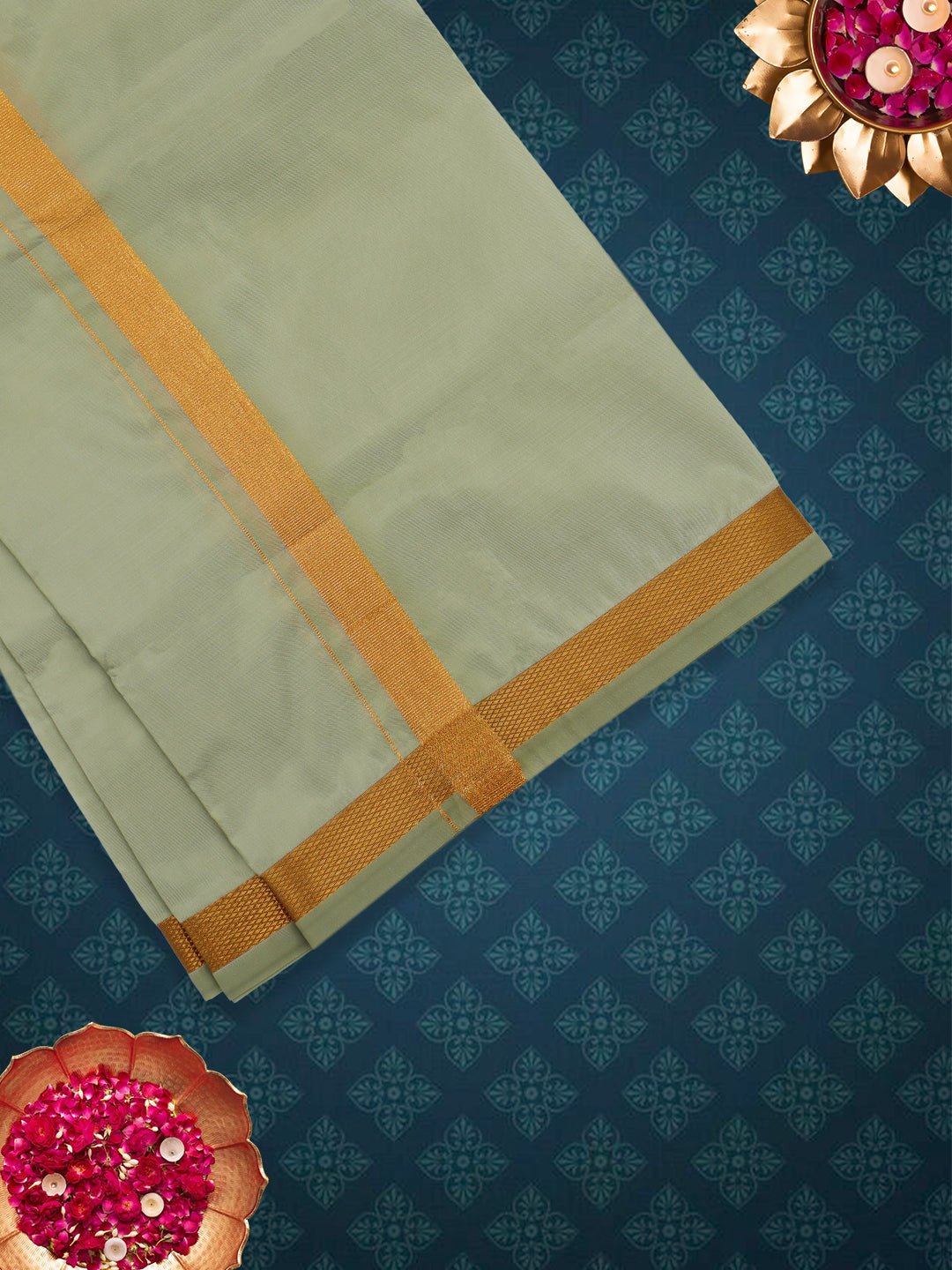 Men Art Silk Dhoti & Shirting Set F.Green Ashirwath (2 in 1)