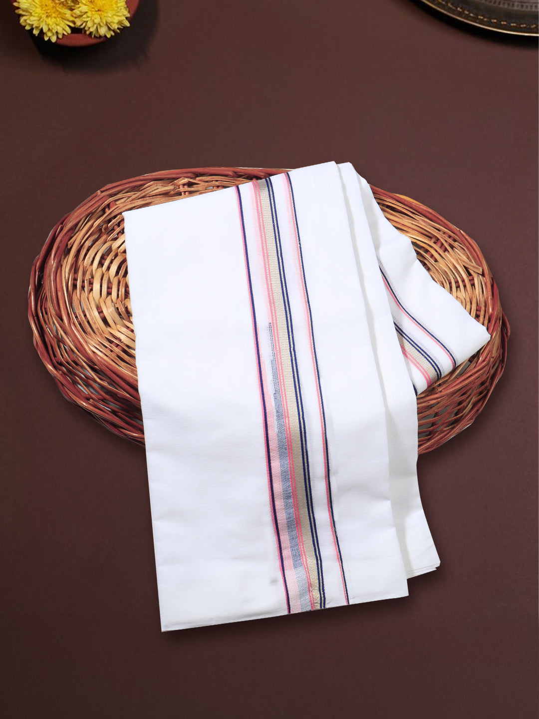 Men 100% Cotton Double Layer White Dhoti with Fancy Jari Border Luxury Club LCFJ01