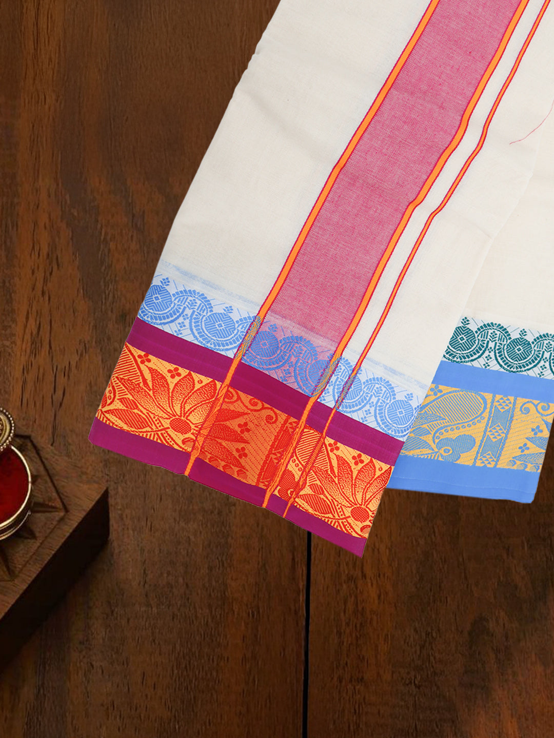 Men Kora Cotton Fancy Jari Border Panchakacham with Angavasthram (9+5) Fancy Pet Kora FPK01
