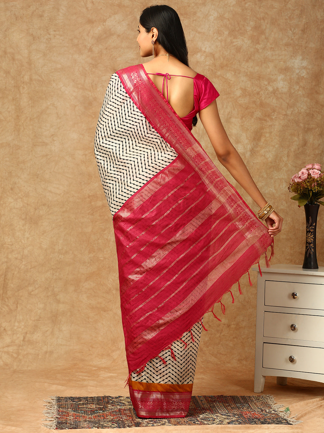 Women Semi Tussar Saree OffWhite ST200