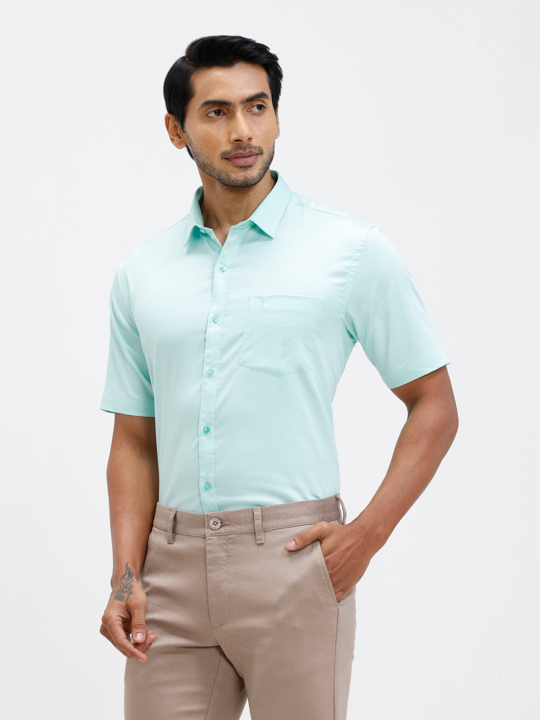 Men Cotton Blend Shirt Snowmint Green T53 ACT10
