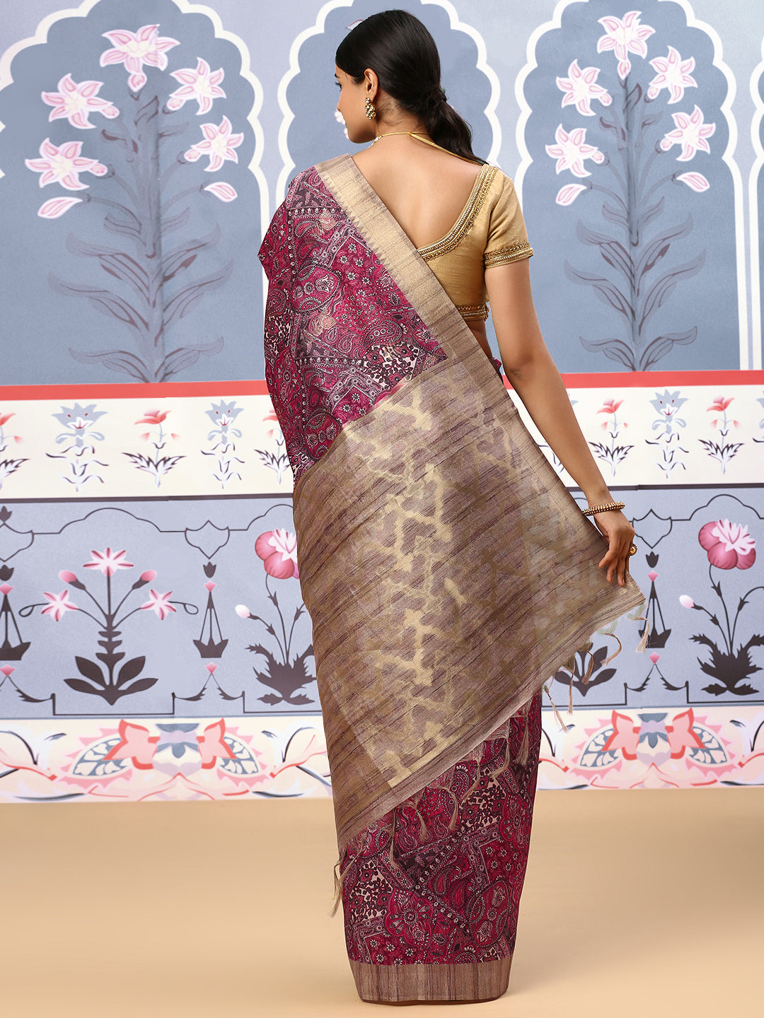 Womens Semi Tussar Weaving Saree Pink ST134