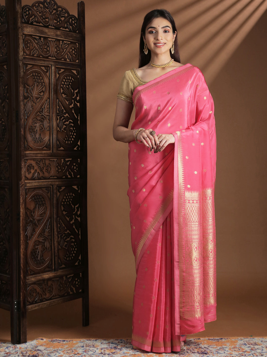 Women Semi Mysore Silk Saree Pink SS403
