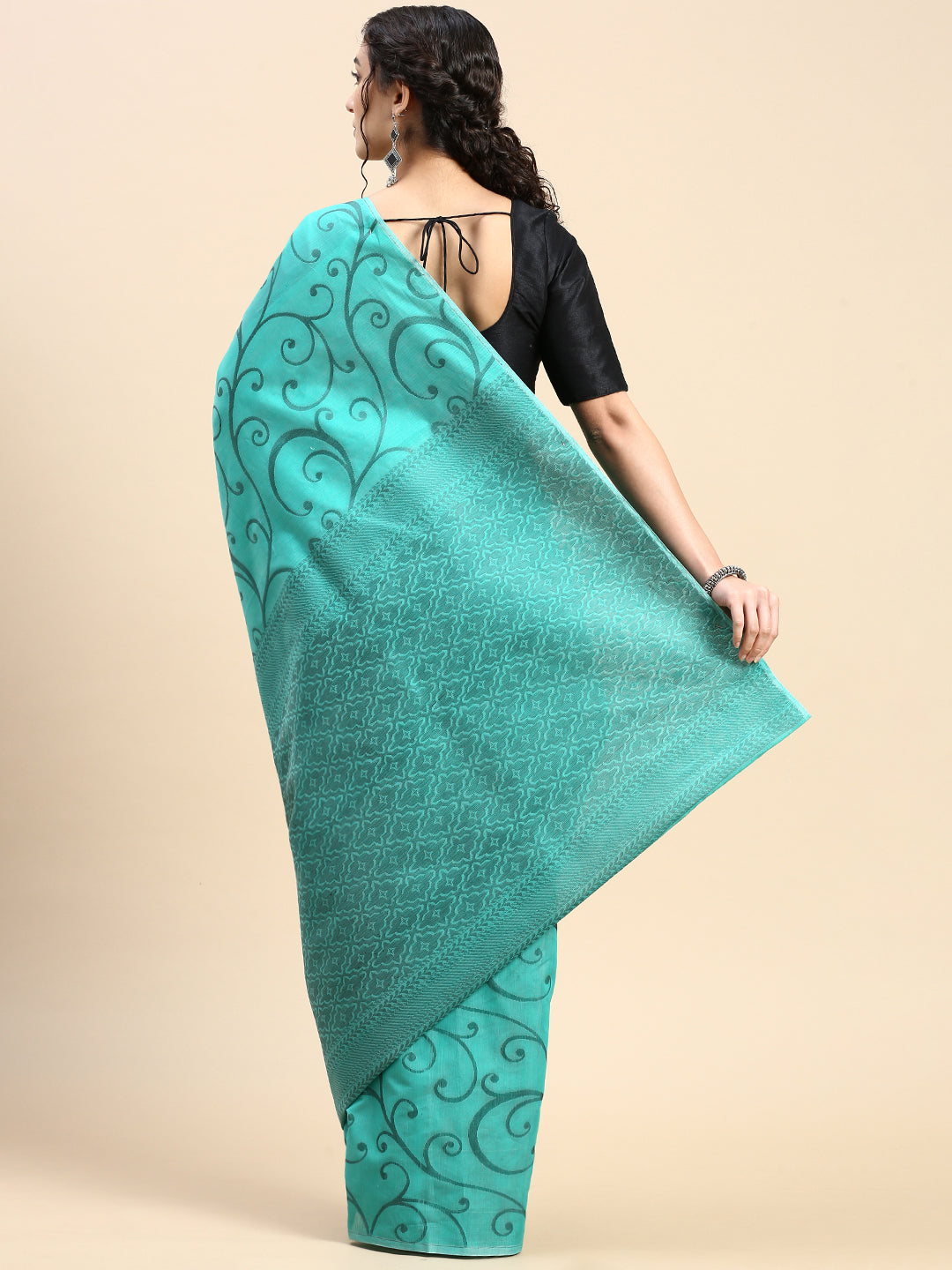 Buy Green Kora Cotton Silk Saree With Meenakari Butti All over