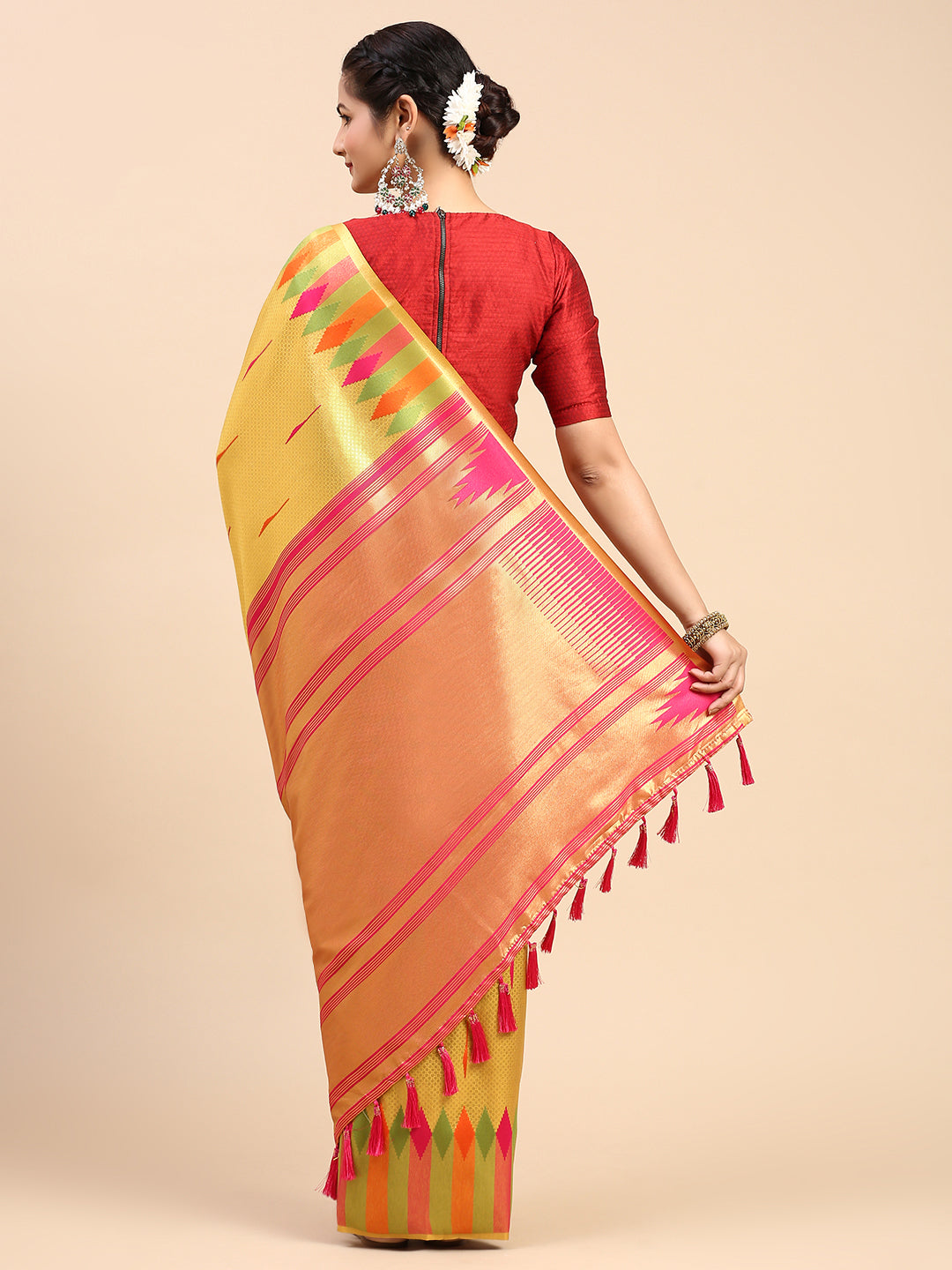 Womens Semi Silk Saree Yellow SS248