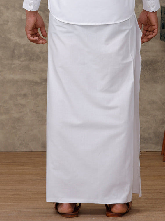 Men White Border Single Layer Prayer Dhoti Alaharam