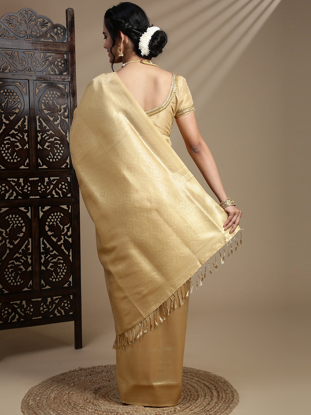 Women Golden Art Silk Saree ASS109