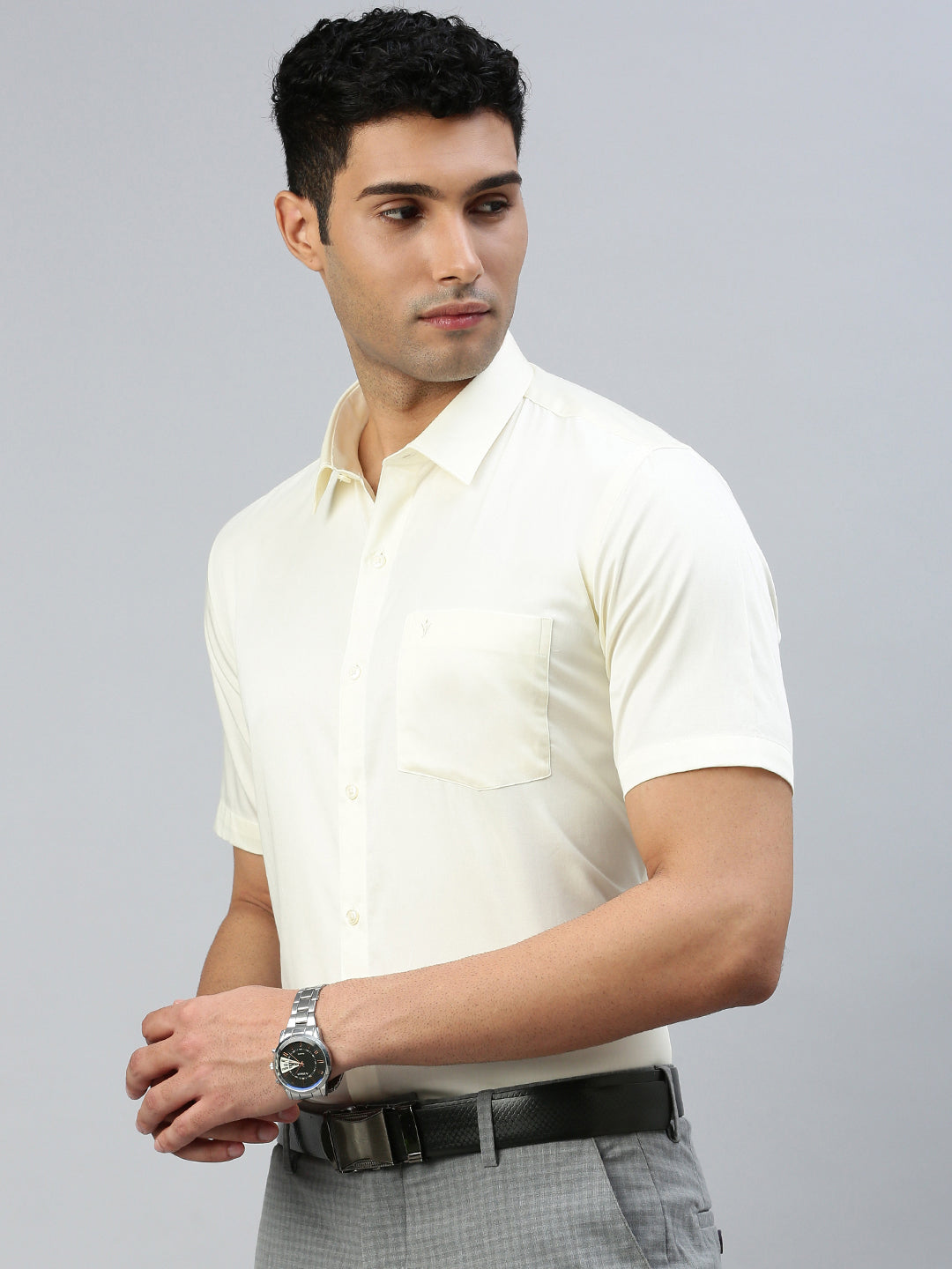 Men 100% Cotton Cream Shirt  Royal Gold NI