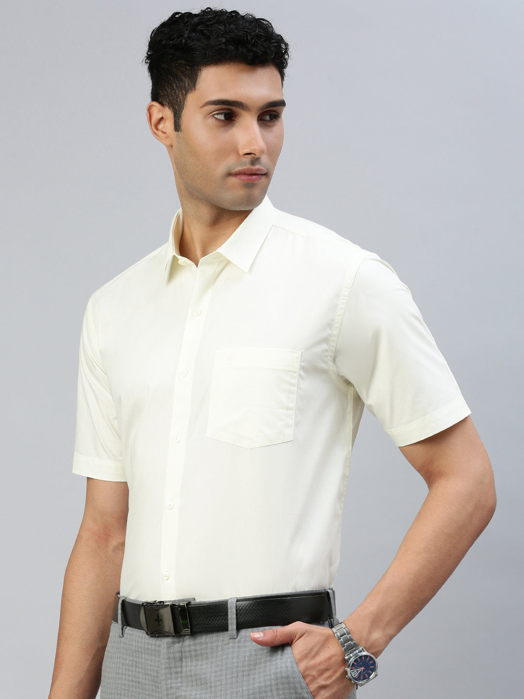 Men Cotton Cream Shirt Mangalyam