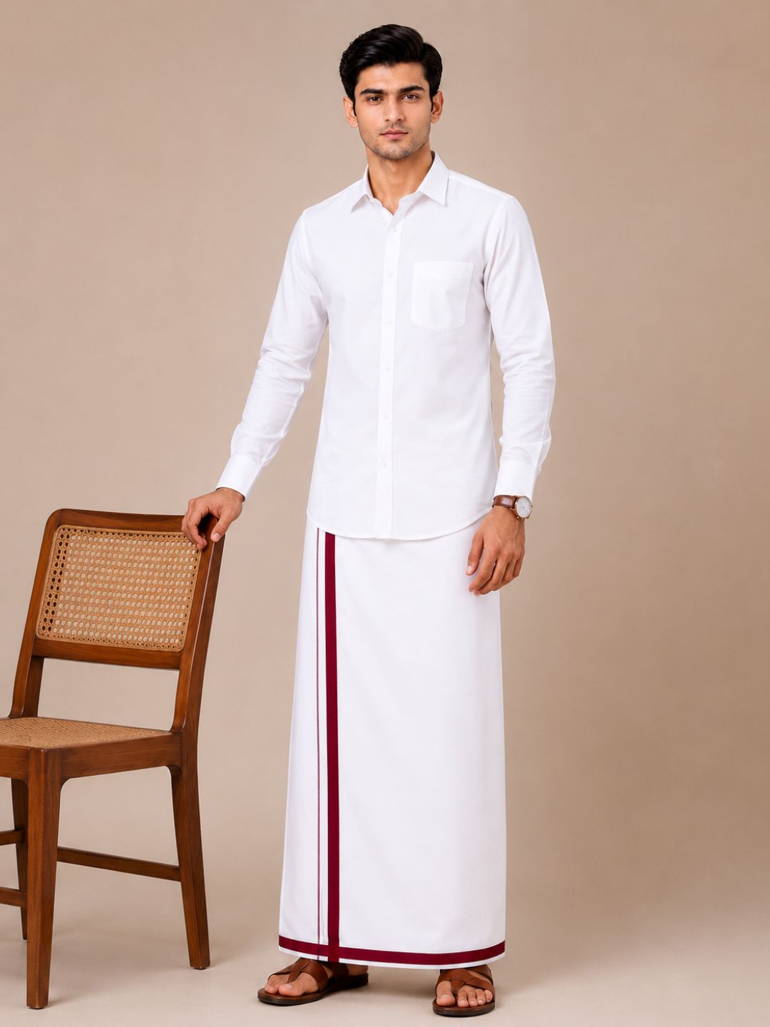 Men 100% Cotton Single Layer Small Border Dhoti Akill AK01