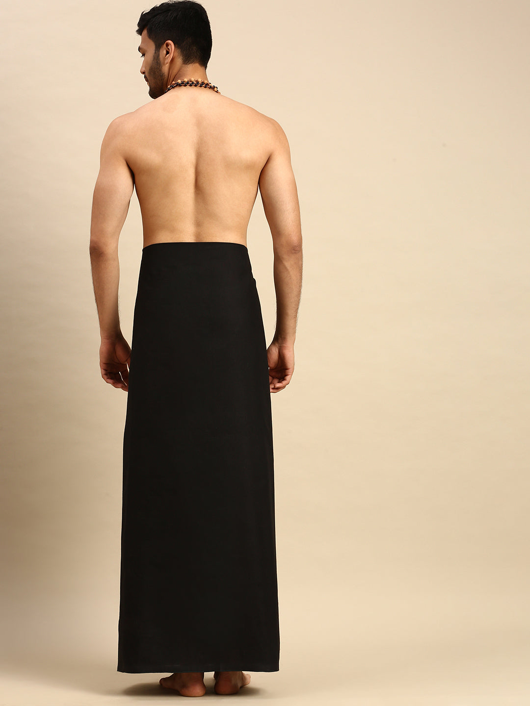 Mens Devotional Dhoti With Small Border Sudhan Black-Back view