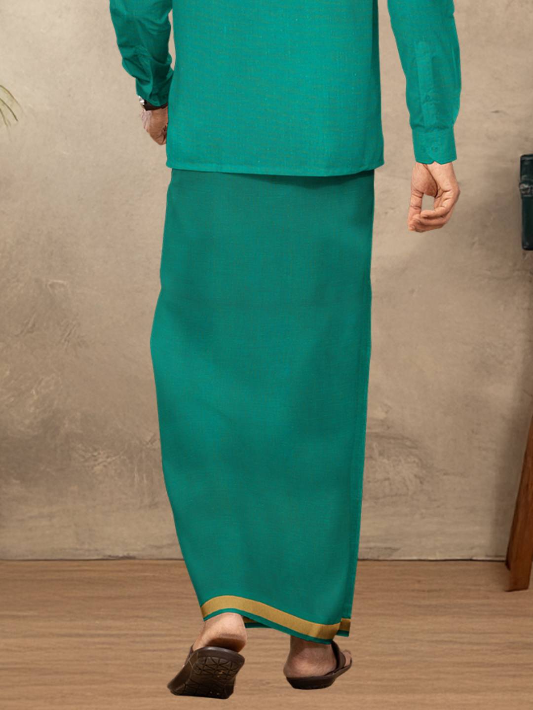 Men Cotton Blend Single Layer Green Dhoti with Fancy Border Enrich Colour 2