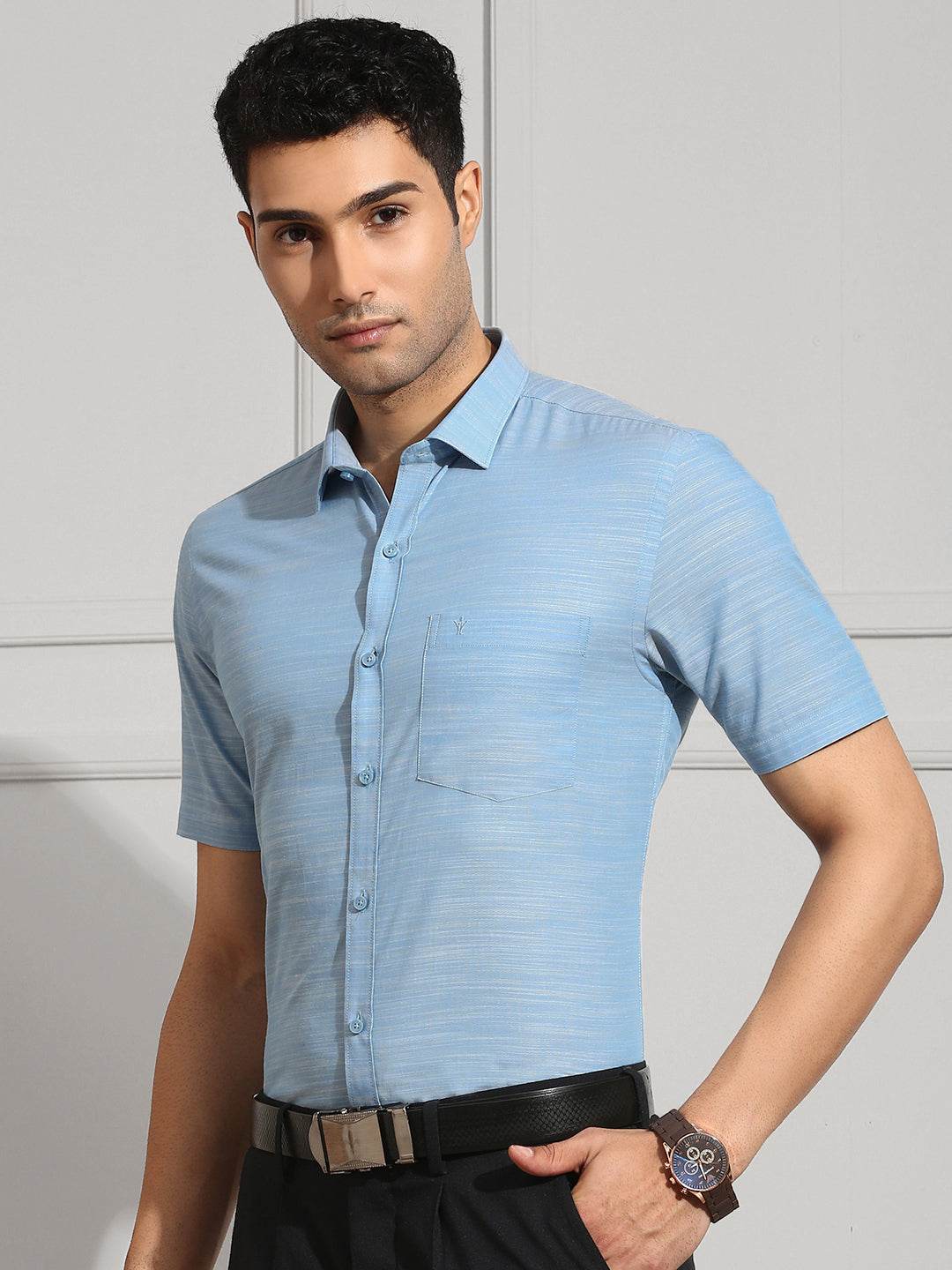 Men 100% Cotton Blue Shirt CL7 GE4