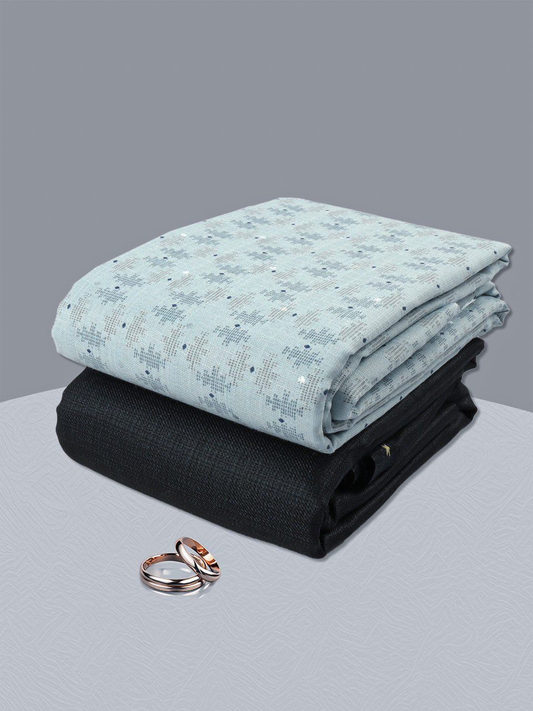Men Cotton Blend Printed Blue Shirting & Black Suiting Gift Box ME201